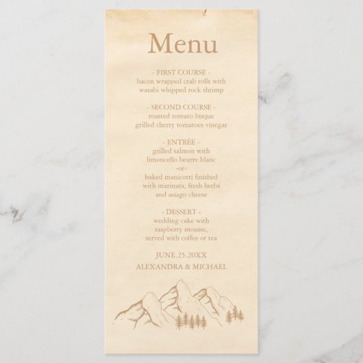 Menu Rustic Woods Mountain Mariage (Devant)