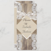 Menu Rustieke bruiloft Beige Witte kant Hout Burla (Voorkant / Achterkant)