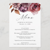 Menu Rustique Automne Marsala Floral Mariage (Devant)