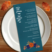 Menu Rustique Automne Orange Navy Bleu Floral Mariage