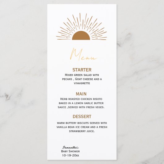 Menu Rustique baby shower Sun (Devant)