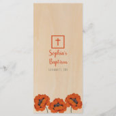 Menu Rustique Baptême Girl Poppies Wood Red écriture ma (Dos)