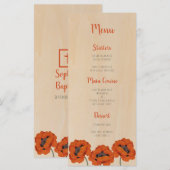 Menu Rustique Baptême Girl Poppies Wood Red écriture ma (Devant / Derrière)