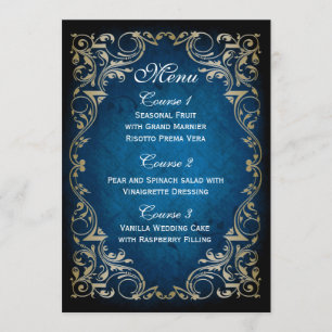 menu rustique "bleu marine" or régal mariage