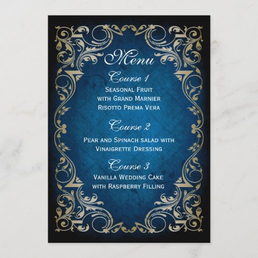 menu rustique "bleu marine" or régal mariage (Devant)