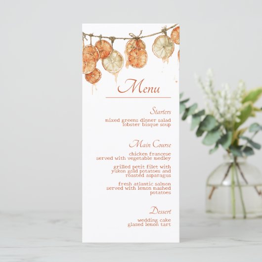 Menu Rustique Boho Automne Séché Orange Garland Mariage (Debout devant)