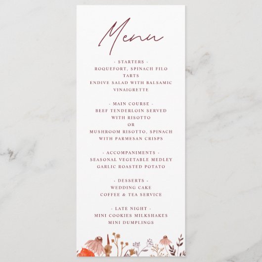 Menu Rustique Boho Chic Automne Fleur sauvage Floral Ma (Devant)