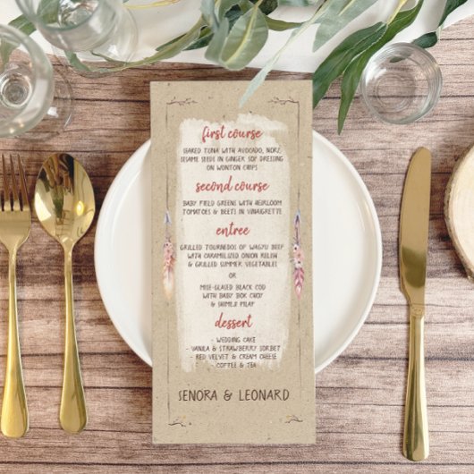 Menu Rustique Boho Floral Kraft Mariage