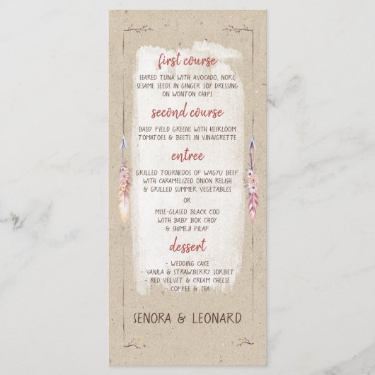 Menu Rustique Boho Floral Kraft Mariage (Devant)