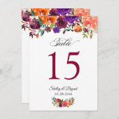 Menu Rustique Bourgogne Orange Floral Mariage Numéro de (Devant / Derrière)