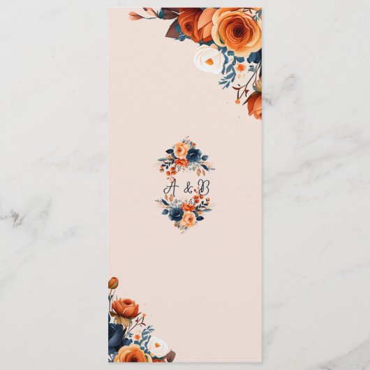 Menu Rustique Burnt Orange et Blue Mariage Bar (Dos)