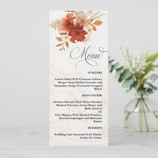 Menu Rustique Burnt Orange Terracotta Élégant Mariage (Debout devant)