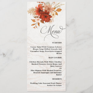 Menu Rustique Burnt Orange Terracotta Élégant Mariage