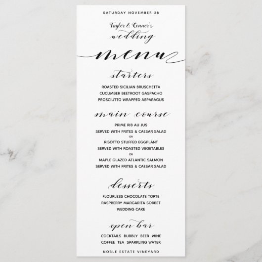 Menu Rustique Calligraphie Mariage Open Bar Dîner (Devant)