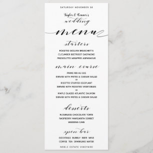 Menu Rustique Calligraphie Mariage Open Bar Dîner