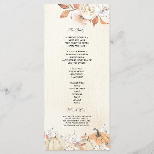 Menu Rustique Citrouilles et fleurs d'automne (Dos)