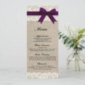 Menu rustique de mariage de toile de jute et de (Debout devant)