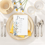 Menu Rustique Dusty Blue Fleurs sauvages & Daisy Mariag<br><div class="desc">Découvrez l'épitome de l'élégance rustique avec notre menu mariage rustique, où la beauté intemporelle rencontre la grâce délicate de la nature. Dans un décor blanc immaculé, un bouquet d'aquarelle peint à la main se dessine, mêlant harmonieusement le bleu poussiéreux et le jaune doux des fleurs sauvages, à la pureté des...</div>