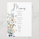 Menu Rustique Dusty Blue Fleurs sauvages & Daisy Mariag (Devant)
