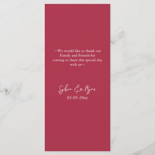 Menu Rustique Elegant Aquarelle Script Red Poppy Mariag (Dos)