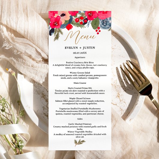 Menu Rustique Elégant hiver Floral Mariage