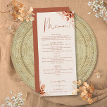 Menu Rustique Floral Automne Dîner Mariage de automne<br><div class="desc">Cet élégant menu mariage de automne de l'automne fleuri et rustique peut être personnalisé avec vos informations en typographie chic. Conçu par Thisisnotme©</div>