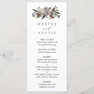 Menu Rustique Floral Automne Mariage d'hiver