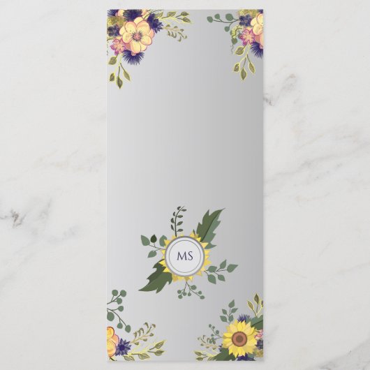 Menu Rustique Floral Violet Mariage (Dos)