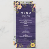 Menu Rustique Floral Violet Mariage (Devant / Derrière)