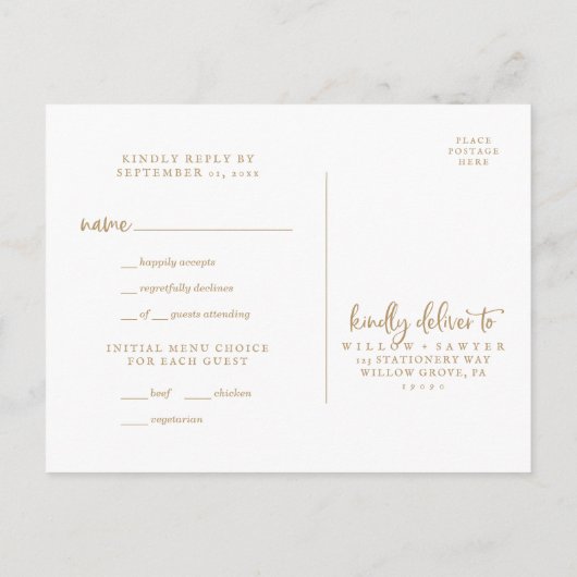 Menu Rustique Gold Script Choix RSVP (Dos)