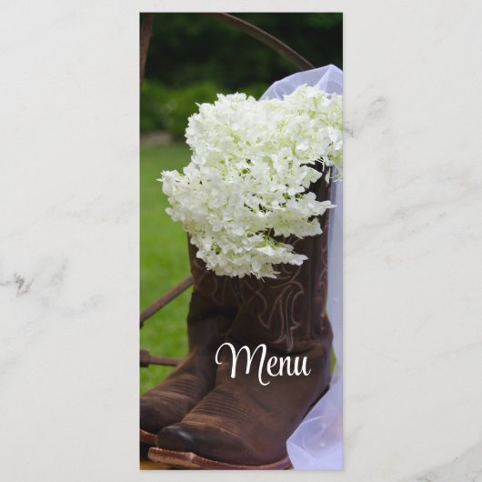 Menu Rustique Hydrangea Cowboy Boots Western Mariage Me (Devant)