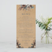 Menu Rustique Kraft Forest Floral Pinecones Mariage (Debout devant)