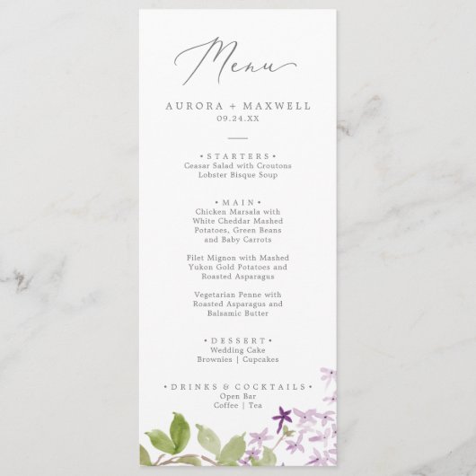 Menu Rustique Lilac Mariage (Devant)