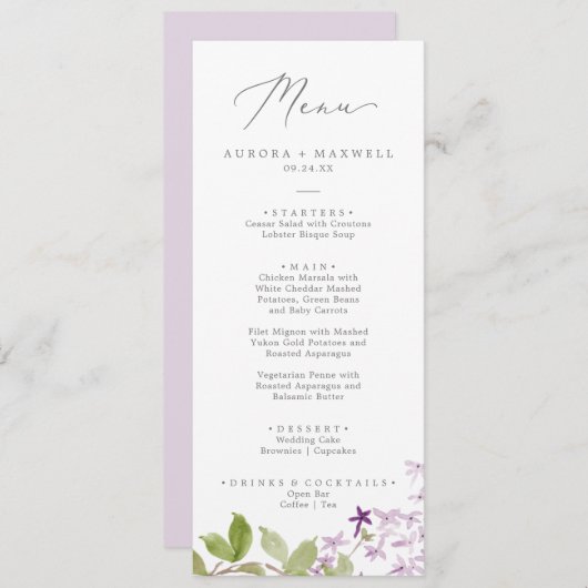 Menu Rustique Lilac Mariage (Devant / Derrière)