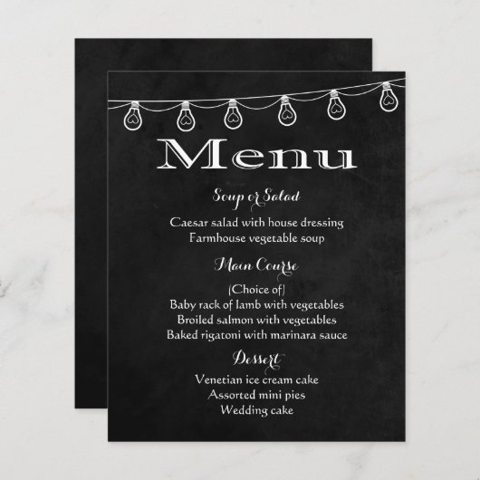 Menu Rustique Lumières Noir Et Blanc (Devant / Derrière)