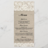 Menu Rustique Mariage Burlap & Dentelle (Devant)