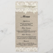 Menu Rustique Mariage Burlap & Lace Ivory (Devant)