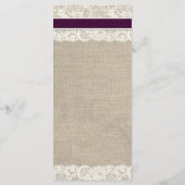 Menu Rustique Mariage Burlap & Lace Plum (Dos)