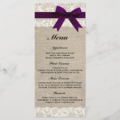 Menu Rustique Mariage Burlap & Lace Plum (Devant)