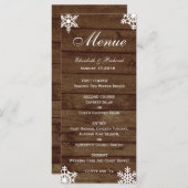 Menu Rustique Mariage d'hiver Grange Bois Snowflakes Me (Devant / Derrière)