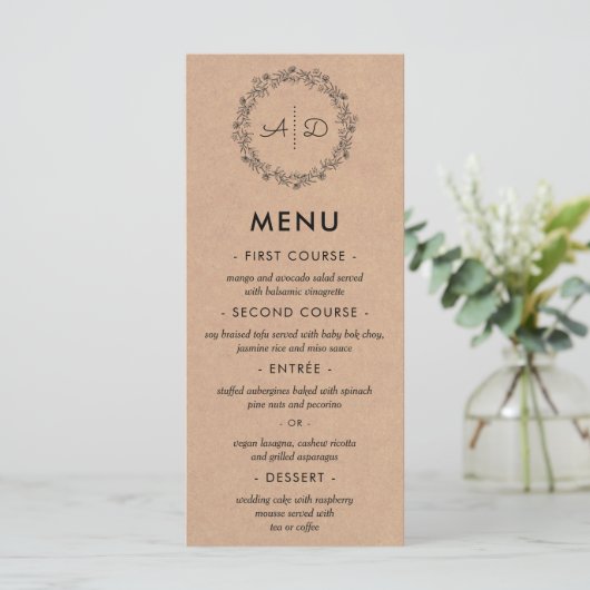 Menu Rustique Mariage Kraft Floral Wreath (Debout devant)