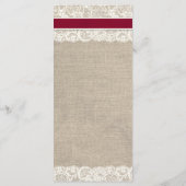 Menu Rustique Mariage rouge Burlap & dentelle (Dos)