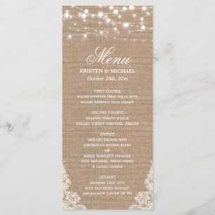 Menu Rustique Mariage Shabby Dentelle d'éclairag