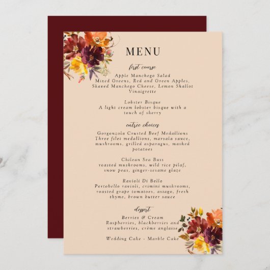 Menu Rustique Marsala Brûlé Orange Chute Wreath (Devant / Derrière)