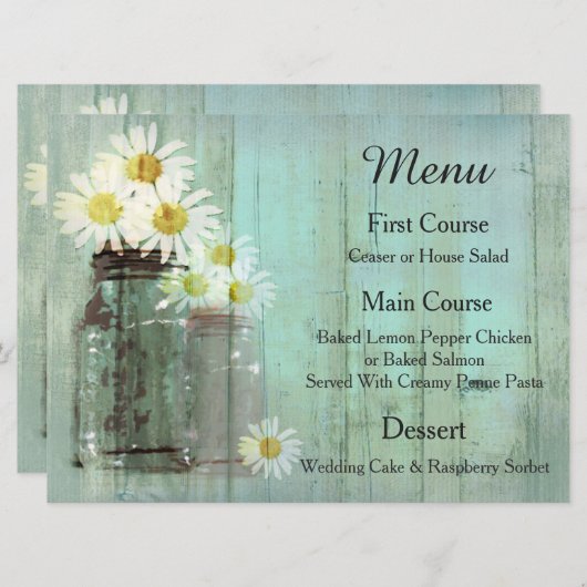 Menu Rustique Mason Jar Et Daisy Mariage (Devant / Derrière)