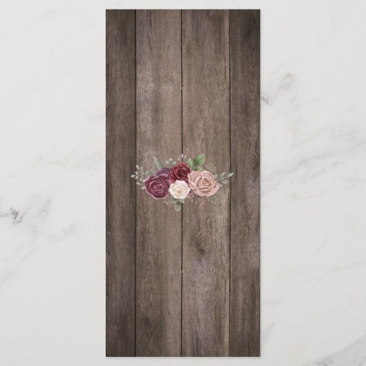 Menu Rustique Mason Jar Floral Mariage en bois (Dos)