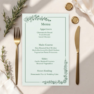 Menu Rustique Monochrome Floral Mariage