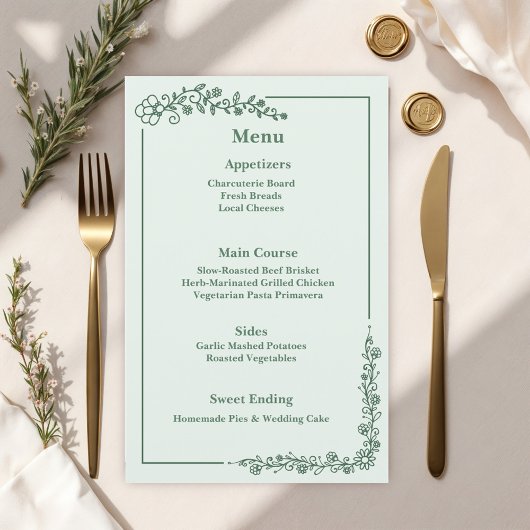 Menu Rustique Monochrome Floral Mariage