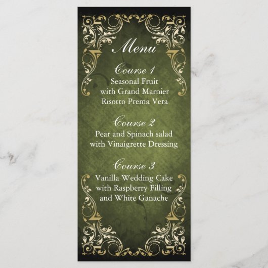 Menu Rustique Regal Ornamental Vert Et Mariage Or (Devant)