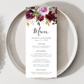 Menu Rustique rose bordeaux et violet Mariage floral